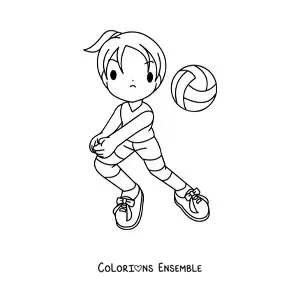 Image à colorier d’une fille qui joue au volley