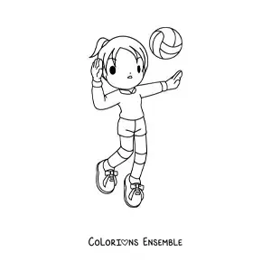 Image à colorier d’une fille qui reçoit le ballon de volley