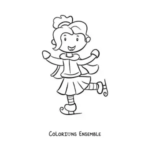 Image à colorier d'une fille patinant sur la glace
