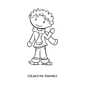 Image à colorier d'un garçon pratiquant le patinage sur glace