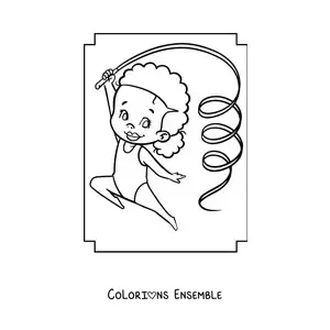 Image à colorier d'une fille gymnaste kawaii avec un ruban