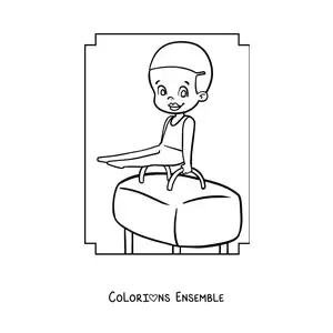 Image à colorier d'une fille gymnaste kawaii sur le cheval de saut