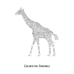 Coloriage d'un mandala en forme de girafe qui étire le cou