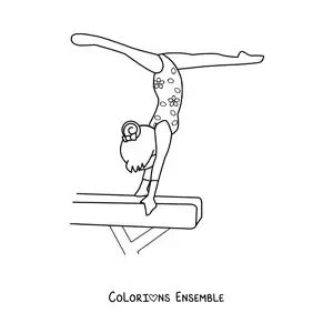 Image à colorier d'une fille gymnaste sur le cheval de saut