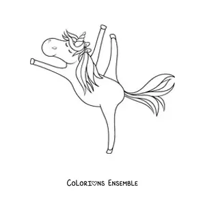 Image à colorier d'une licorne gymnaste animée