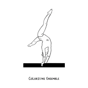 Image à colorier d'une fille gymnaste faisant des exercices sur le cheval d'arçons