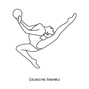 Image à colorier d'une athlète pratiquant la gymnastique rythmique avec un ballon