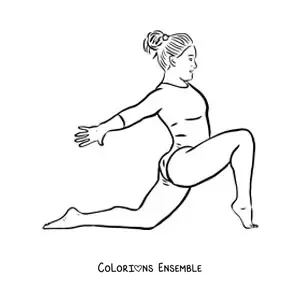 Image à colorier d'une fille faisant des pirouettes de gymnastique artistique