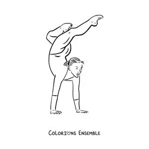 Image à colorier d'une gymnaste dans une position de gymnastique artistique féminine