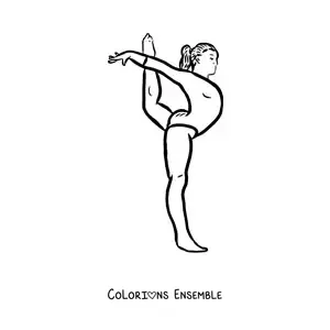Image à colorier d'une gymnaste réalisant un mouvement de gymnastique artistique féminine