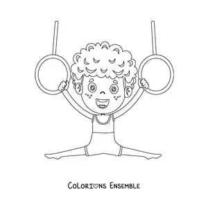 Image à colorier d'un garçon kawaii faisant de la gymnastique aux anneaux