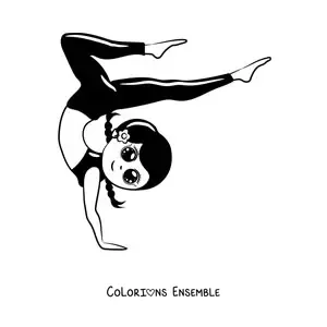 Image à colorier d'une fille faisant une pose de gymnastique rythmique