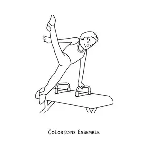 Image à colorier d'un athlète de gymnastique masculine sur le cheval d'arçons