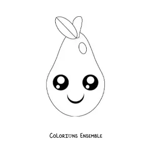 Image à colorier d’une poire kawaii animée aux grands yeux