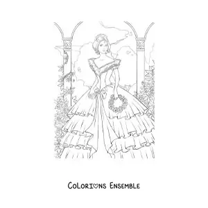 Image à colorier d'une dame portant une robe