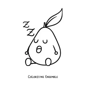 Coloriage d'une poire de dessin animé endormie en position assise