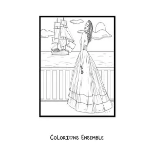 Image à colorier d'un mannequin portant une robe d'été