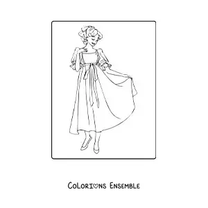 Image à colorier d'une fille portant une robe simple