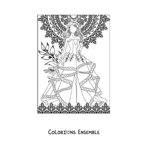 Image à colorier d'une robe de mariée