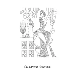 Image à colorier d'une femme portant une robe de gala