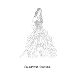 Image à colorier d'un mannequin portant une robe de style princesse
