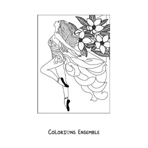 Image à colorier d'un mannequin portant une robe avec des fleurs