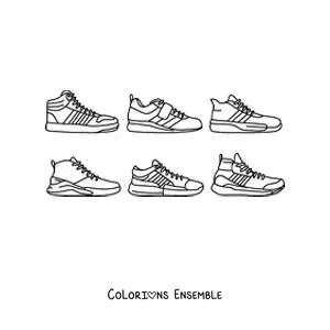 Image à colorier de plusieurs chaussures de sport