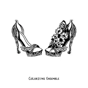 Image à colorier d'une paire de talons décorés de fleurs