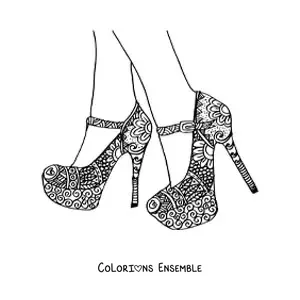 Image à colorier d'un mandala en forme de chaussure à talon