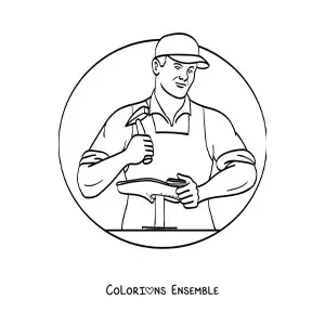 Image à colorier d'un cordonnier en train de réparer une chaussure