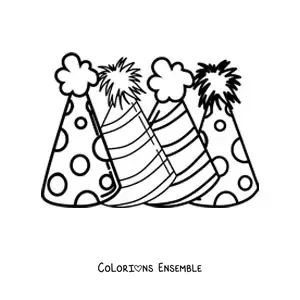 Image à colorier de trois chapeaux de fête