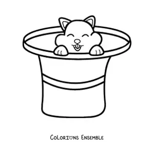 Image à colorier d'un chat coiffé d'un chapeau