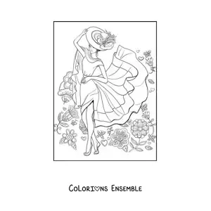 Image à colorier d'une dame coiffée d'un chapeau élégant