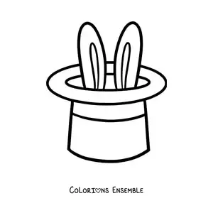 Image à colorier d'un chapeau de magicien avec un lapin à l'intérieur