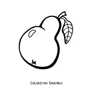 Coloriage d'une poire de dessin animé avec une feuille sur la tige