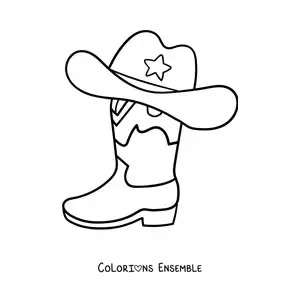 Image à colorier d'une botte et d'un chapeau de cow-boy