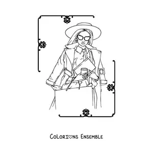 Image à colorier d'une fille coiffée d'un chapeau à large bord