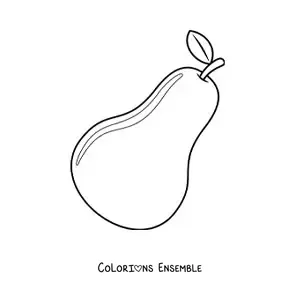 Coloriage d'une poire brillante avec une tige et une feuille