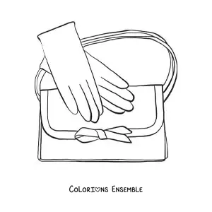Image à colorier d'une paire de gants et d'un sac à main élégant