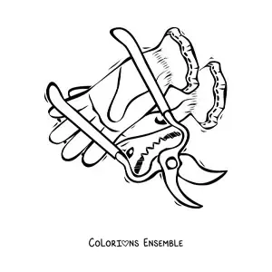 Image à colorier d'une paire de gants et d'une paire de cisailles de jardinage