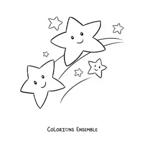 Image à colorier de plusieurs étoiles filantes rigolotes