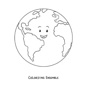 Image à colorier de la Terre animée tout sourire