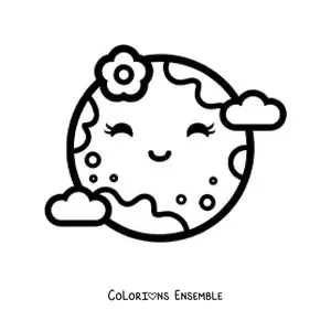 Image à colorier de la Terre kawaii animée avec une fleur