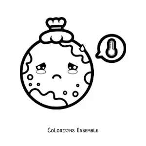 Image à colorier de la planète Terre kawaii avec un thermomètre