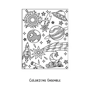 Image à colorier de plusieurs planètes et étoiles