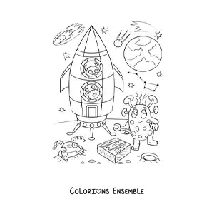 Image à colorier d'un extraterrestre sur une autre planète
