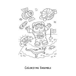 Image à colorier d'un explorateur spatial sur une autre planète