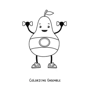 Coloriage d'une poire de dessin animé en train de faire du sport