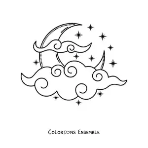 Image à colorier de la Lune entourée de nuages