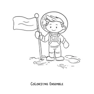 Image à colorier d'un homme sur la Lune